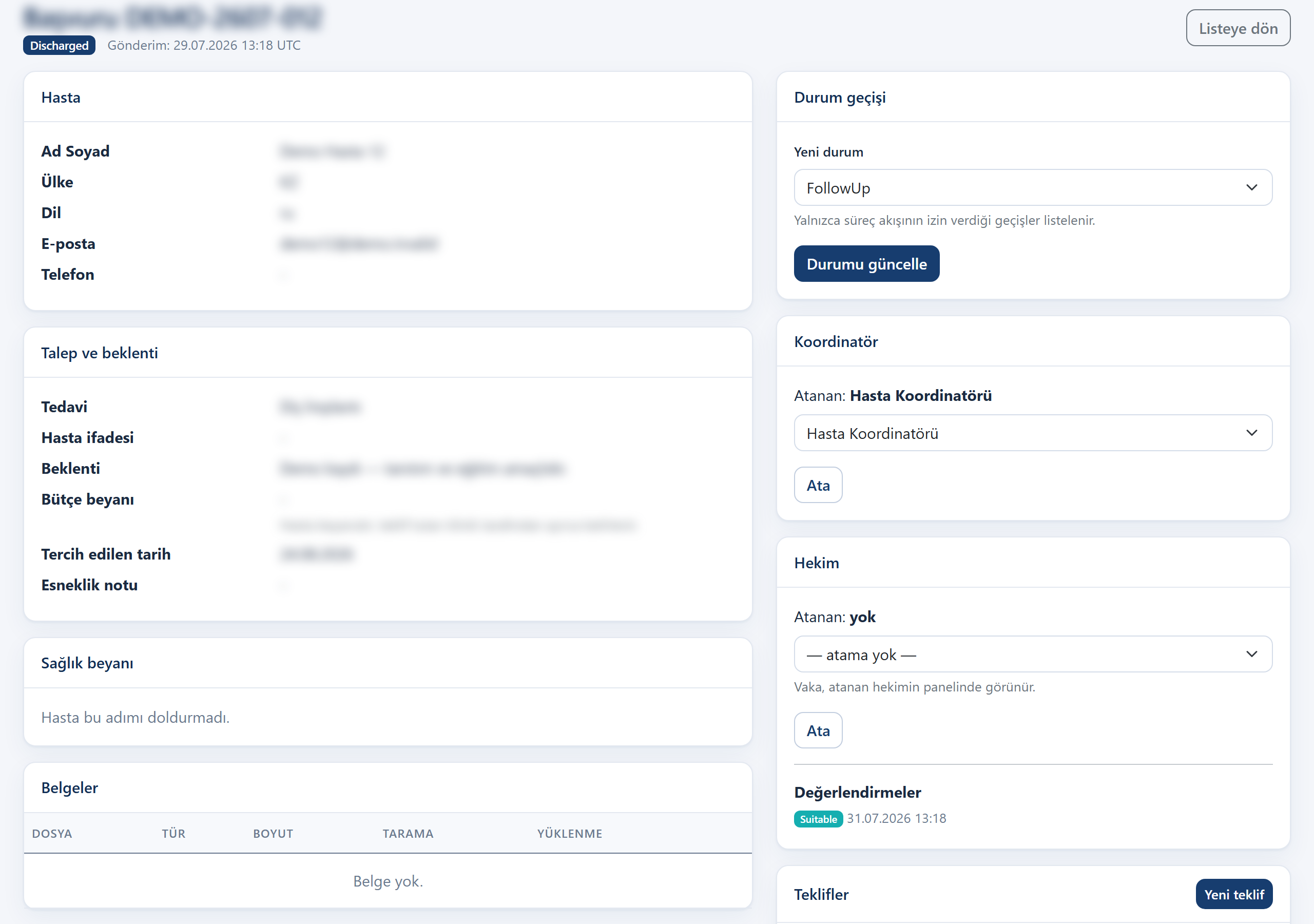 Application detail — personal fields blurred