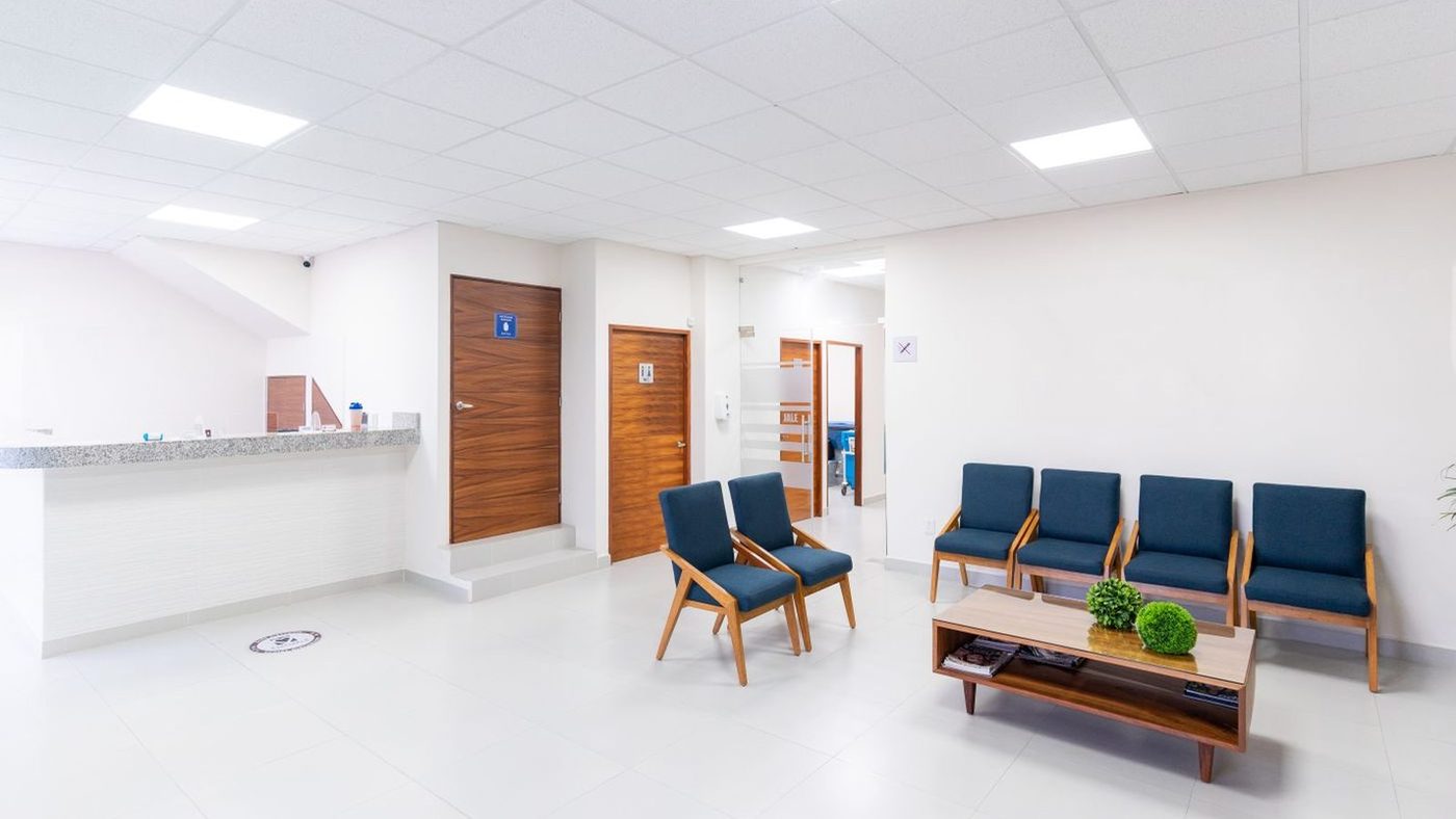 The waiting area of a healthcare facility